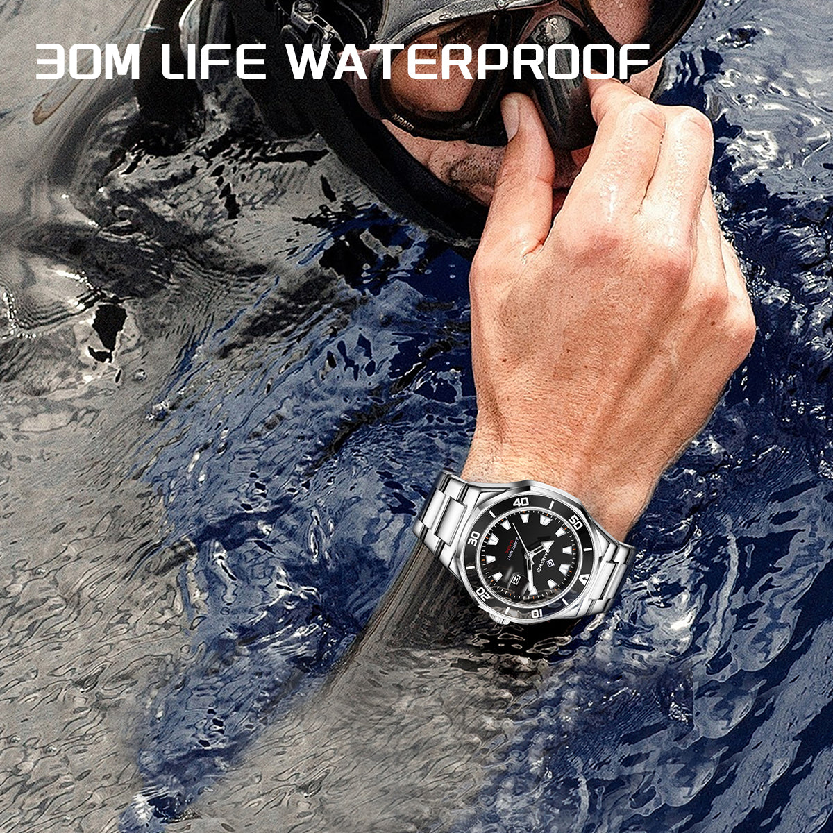 LIGE men's quartz watch with three-hand calendar movement, high-end quartz watch, water-resistant watch, top brand, stainless steel strap, zinc alloy case