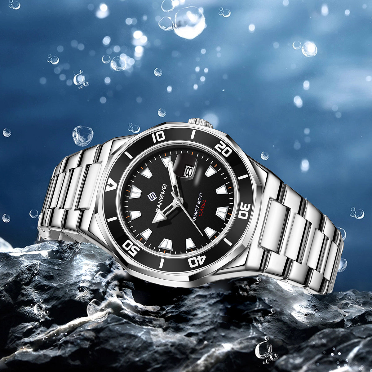 LIGE men's quartz watch with three-hand calendar movement, high-end quartz watch, water-resistant watch, top brand, stainless steel strap, zinc alloy case