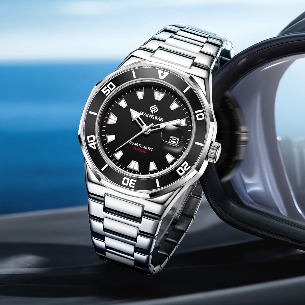 LIGE men's quartz watch with three-hand calendar movement, high-end quartz watch, water-resistant watch, top brand, stainless steel strap, zinc alloy case